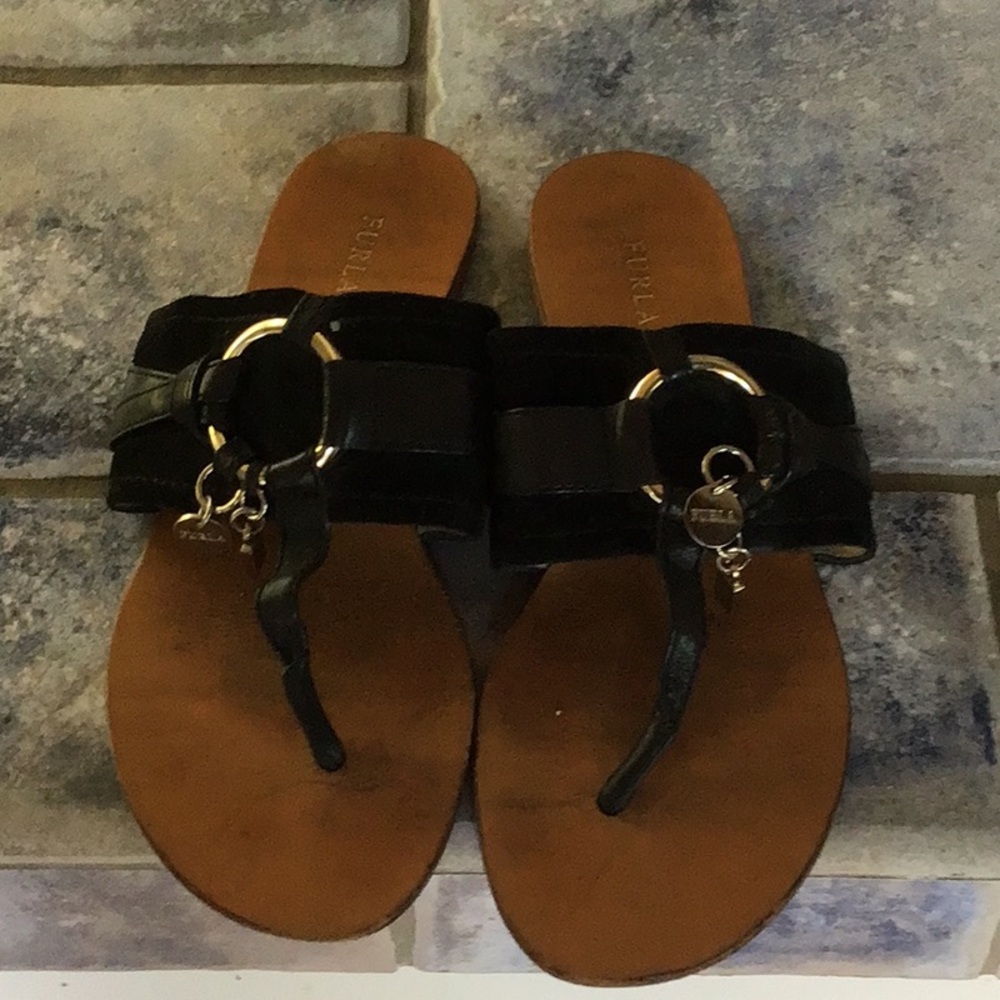 Furla black leather and suede sandals